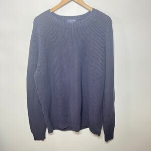 VTG Lands' End Sweater Navy Blue Fisherman Old Money Cotton Ribbed Knit XL